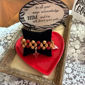 Wooden and Red Agate Beads Bracelet.